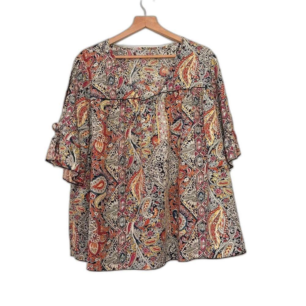 Shein Paisley Top Women Size 2XL Multi Color Vibrant Casual Preppy